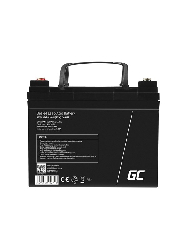 Green Cell AGM21 - 12V 33Ah VRLA Battery | AGM | Maintenance-Free