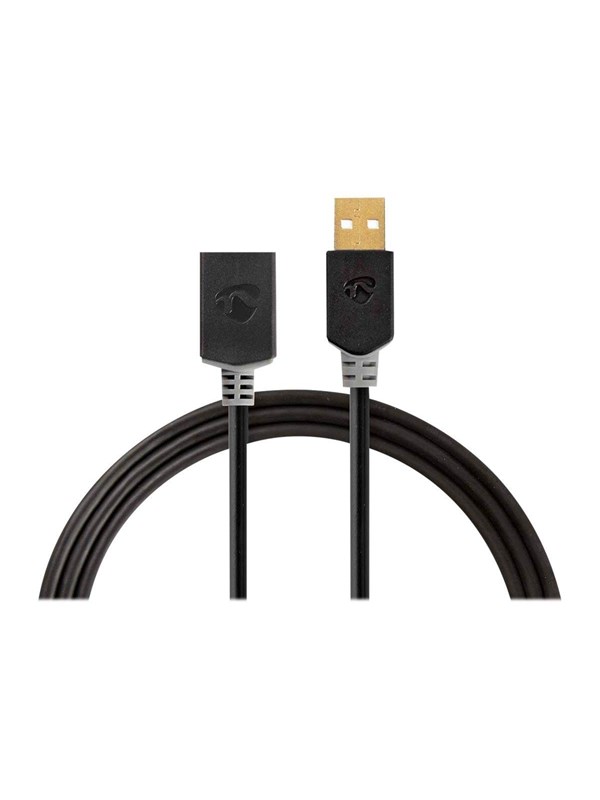 Nedis USB kaapeli | USB 2.0 | USB-A Uros | USB-A Naaras | 480 Mbps | Kullattu | 3.00 m | Pyöreä | PVC | Antrasiitti | Laatikko