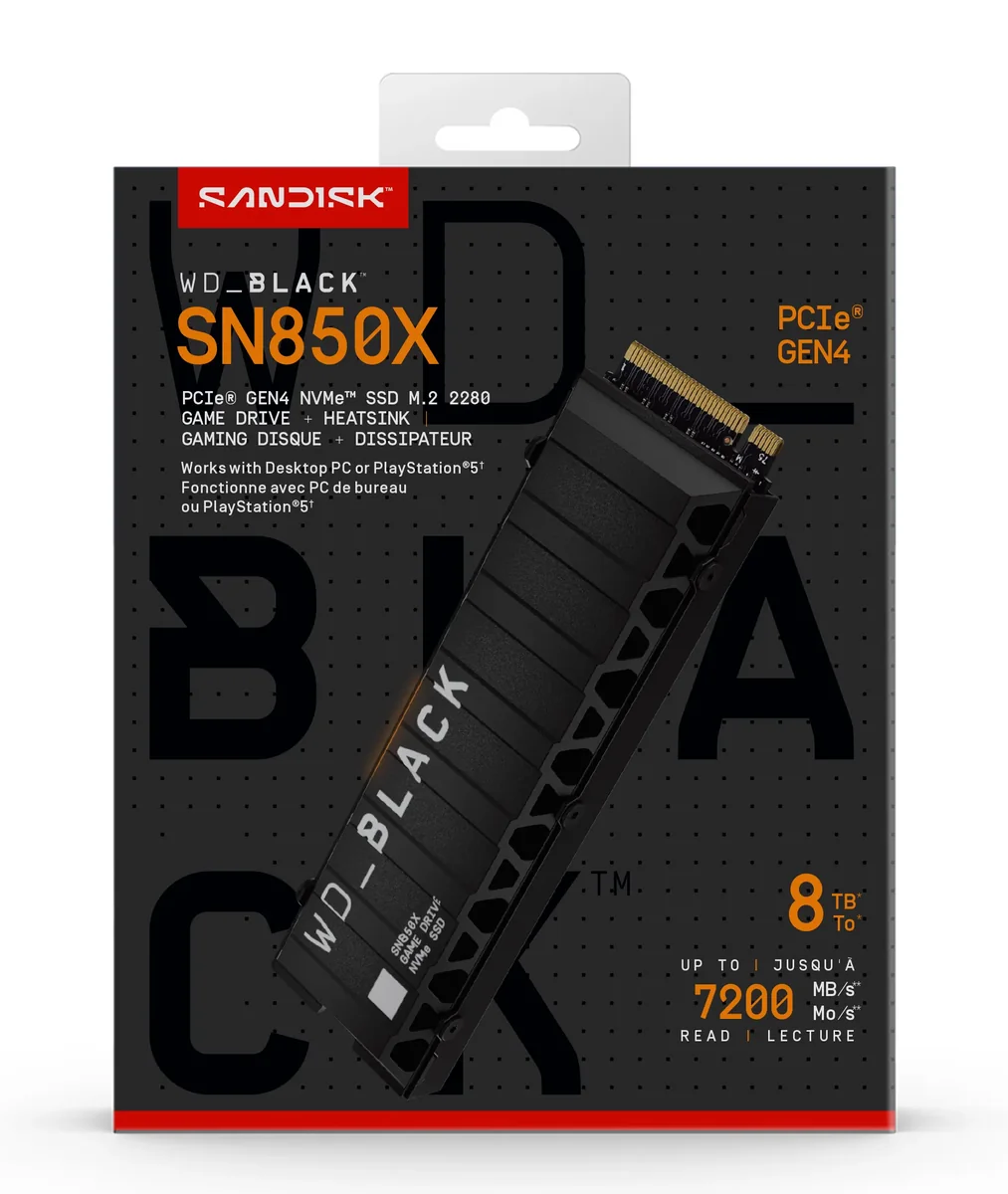WD_BLACK SN850X WDS800T2XHE - SSD - krypteret - 8 TB - sisäinen - M.2 2280 - PCIe 4.0 x4 (NVMe) - TCG Opal Encryption 2.01 - integreret kølelegeme