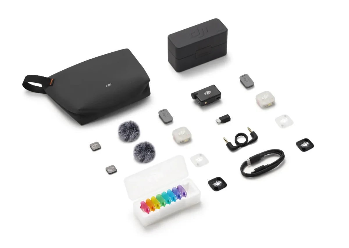 DJI Mic Mini 2S (2 TX + 1 RX + Charging Case), Suuntaukseton, 130 dB, 22 dB, Kameraan kiinnitettävä vastaanotin, Sisäänrakennettu lähetin, 2,4 - 2,4835 GHz