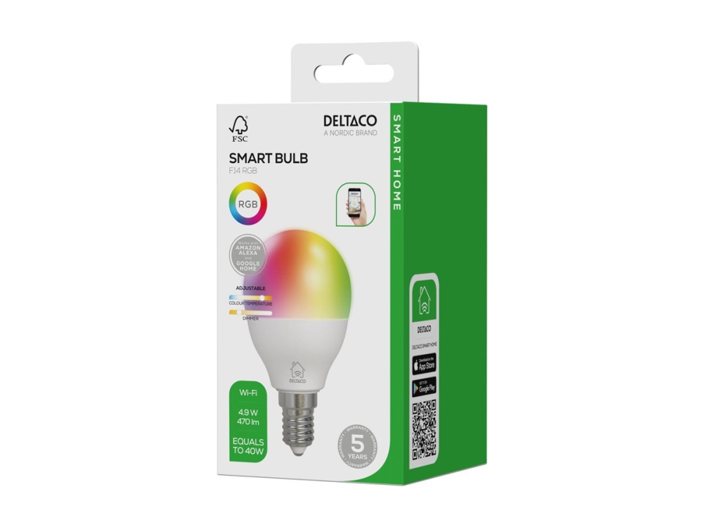 Deltaco Smart LED-bulb E14 RGB Wi-Fi 4.9 W