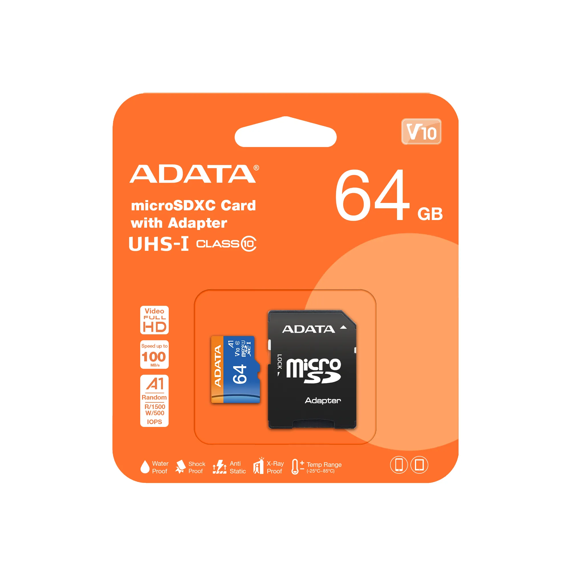 A-DATA Premier 64 Gt MicroSDXC UHS-I U1 V10 A1 -muistikortti + SD-adapteri
