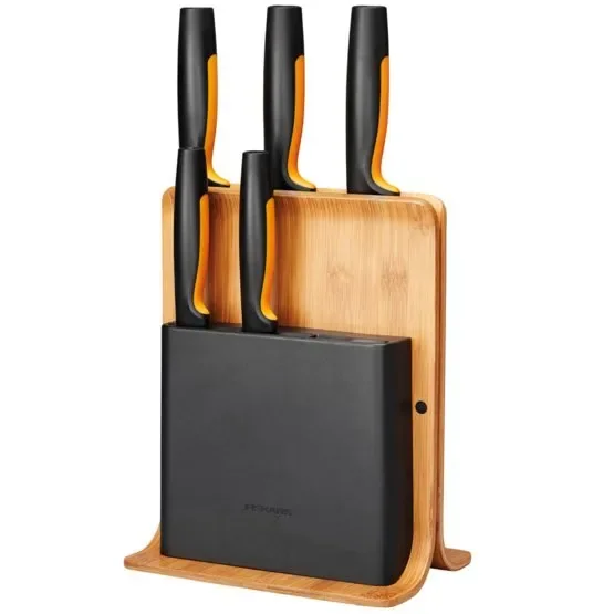 Fiskars Functional Form -veitsitukki ja 5 veistä, bambu
