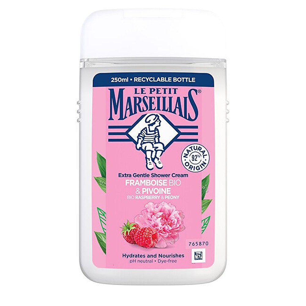 Le petit marseillais Erittäin herkkä luomuvadelma-pioni-suihkuvoide - 250 ml