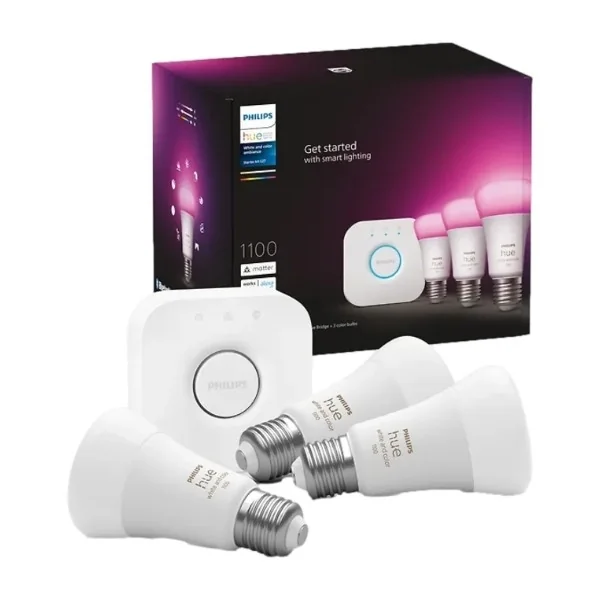 Philips Hue Color A60 E27 1100 Lumen - Aloituspakkaus 3 lamppua + Hue-silta