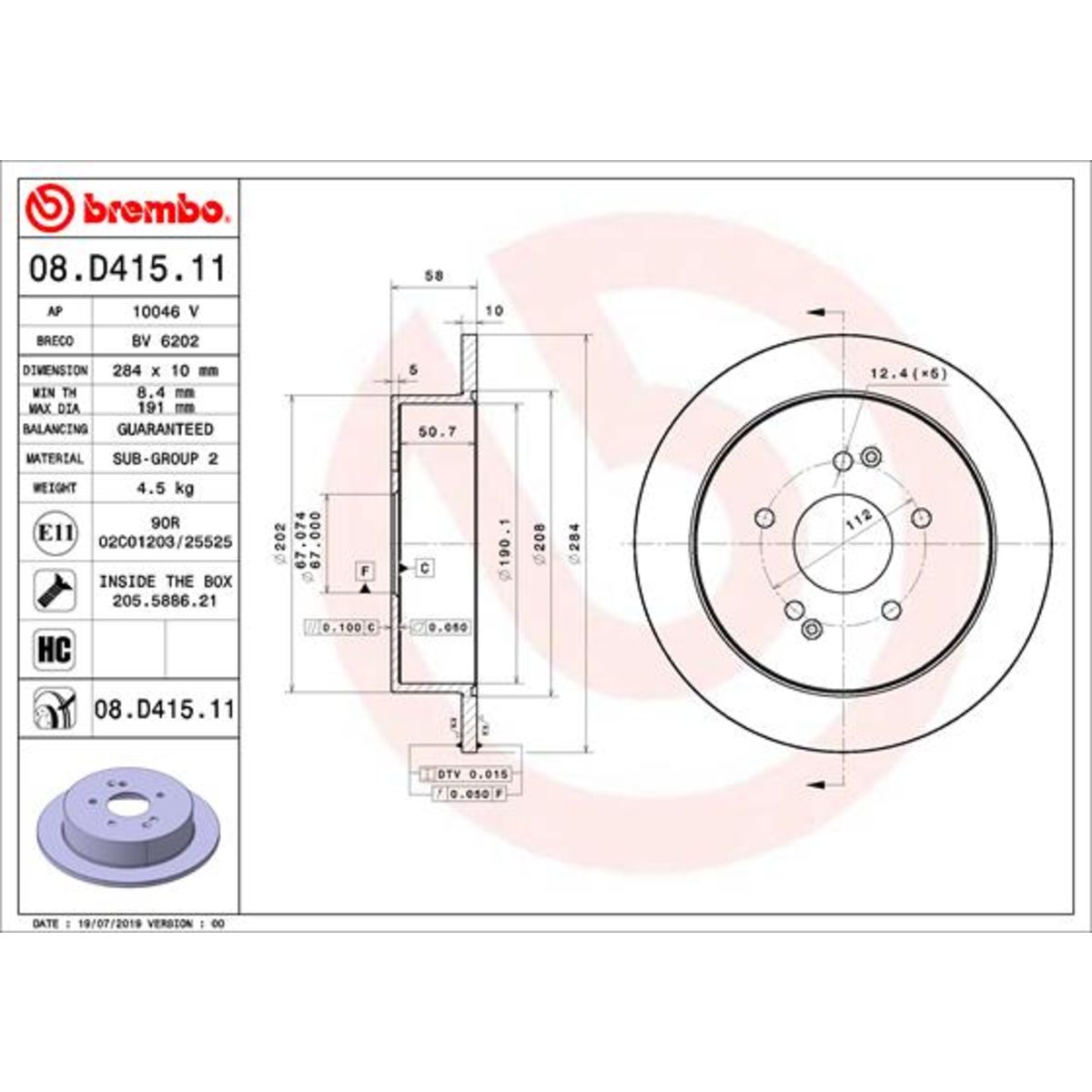 Jarrulevy BREMBO 08.D415.11