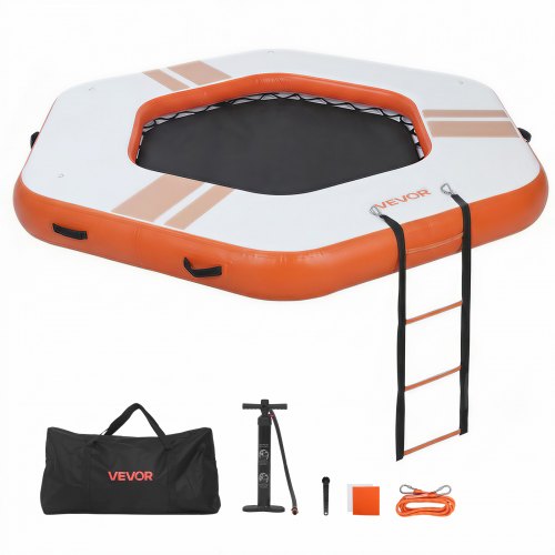 VEVOR Inflatable Floating Dock, 2.6x2.6 M Inflatable Dock Platform, Non-Slip Water Mat with Portable Carrying Bag & Detachable Ladder, Floating Water Platform Island Raft for Pool Beach Ocean, Orange
