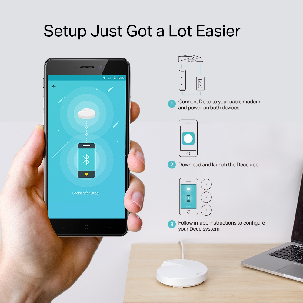 TP-Link Deco M5 -mesh WiFi -järjestelmä, Wi-Fi 5, AC1300, Dual-band, 3 kpl, valkoinen