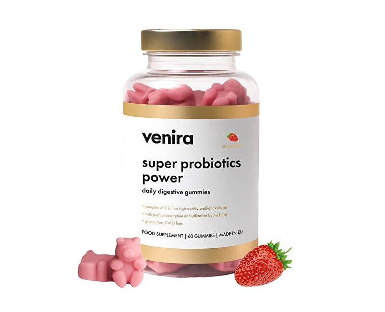 Venira Super Probiotic Power - Päivittäiset ruoansulatuskarkit - Mansikka 60 kpl