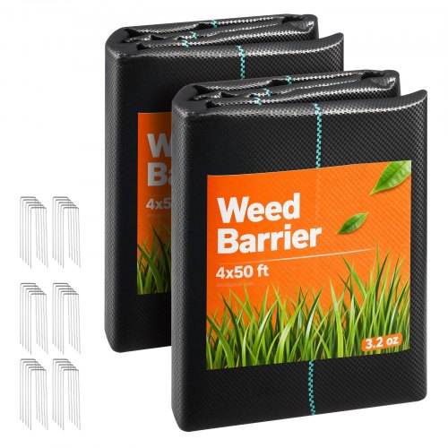 VEVOR Weed Barrier Fabric Heavy Duty, 2 Packs 1.2x15.2m 90.7g Weed Blocker Fabric, Woven Landscape Fabrics, Garden Fabrics Weeds Barrier, Weeds Control Ground Cover, Geotextile Webbing, Black