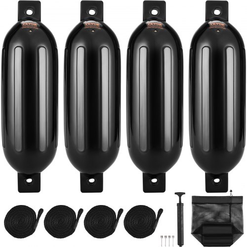 VEVOR Boat Fenders Inflatable Ribbed Boat Bumpers for Docking 16.5 cm x 58.4 cm Black