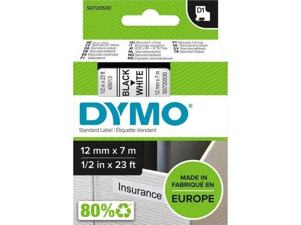 Tape D1 12mmx7m black/white