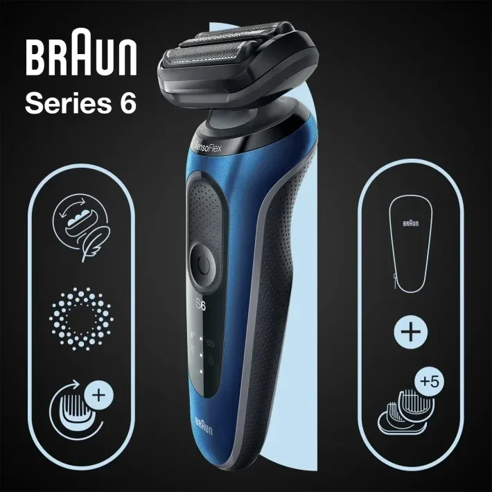 Braun Series 6 61-B1500s märkä- ja kuiva-ajoon -parranajokone, sininen