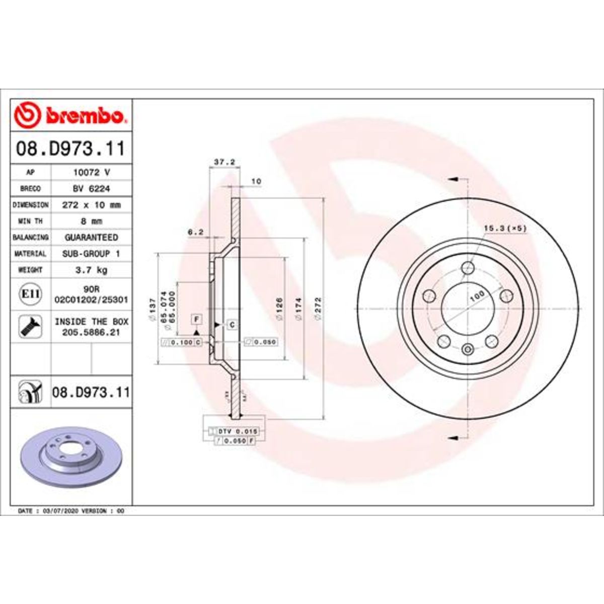 Jarrulevy BREMBO 08.D973.11