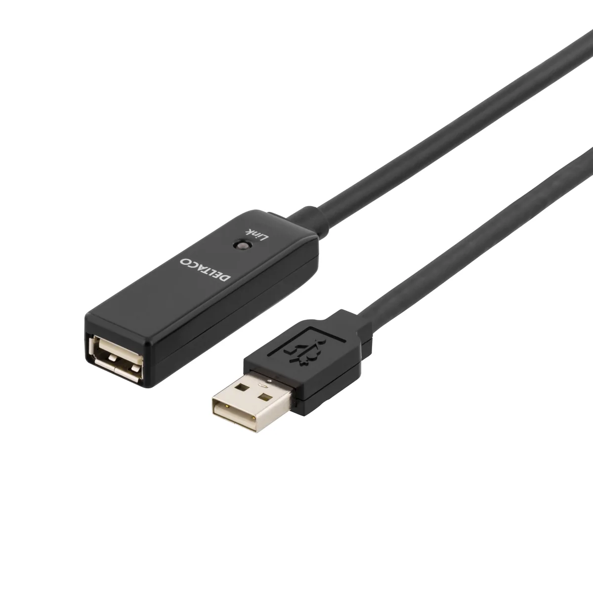 Deltaco Jatkokaapeli, aktiivinen, USB 2.0, 10m, 10 m, USB A, USB A, USB 2.0, Uros/naaras, musta