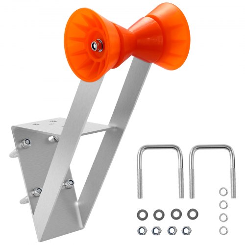 VEVOR Boat Trailer Winch Stand, 50.8-76.2 mm Winch Posts, Boat Trailer Winch Seat with TPU Orange Roller & U-Bolts, Suitable for Jet Ski, Sailboat, Fishing Boat, Speedboat (Galvanized), Silver