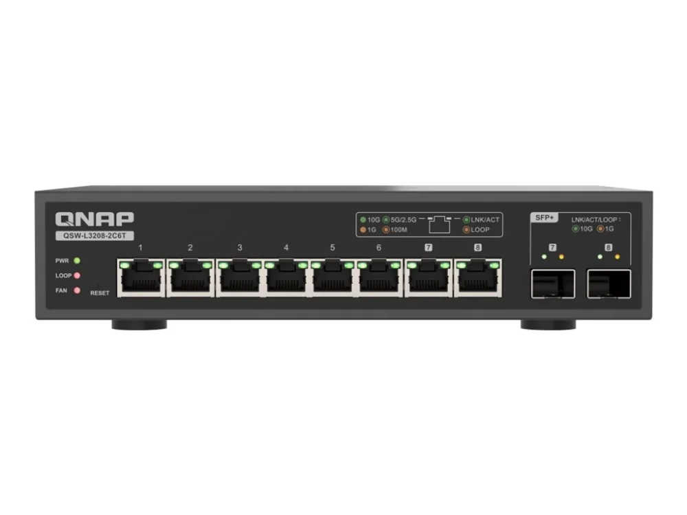 QNAP QSW-L3208-2C6T 8-Port 10GbE Switch (6x 10GbE RJ45 - 2x SFP+/RJ45 Combo)