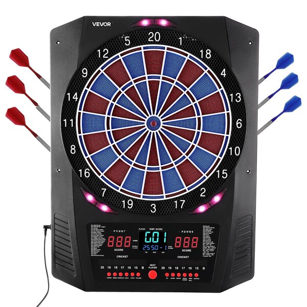 VEVOR Electronic Dart Board, 336mm Target Dartboard with 45 Games & 474 Variations for Up to 8 Players, 6 Dart Shafts with Flights & 50 Soft Tips, Color LED Cricket Scoring Screen for Home Party Bar