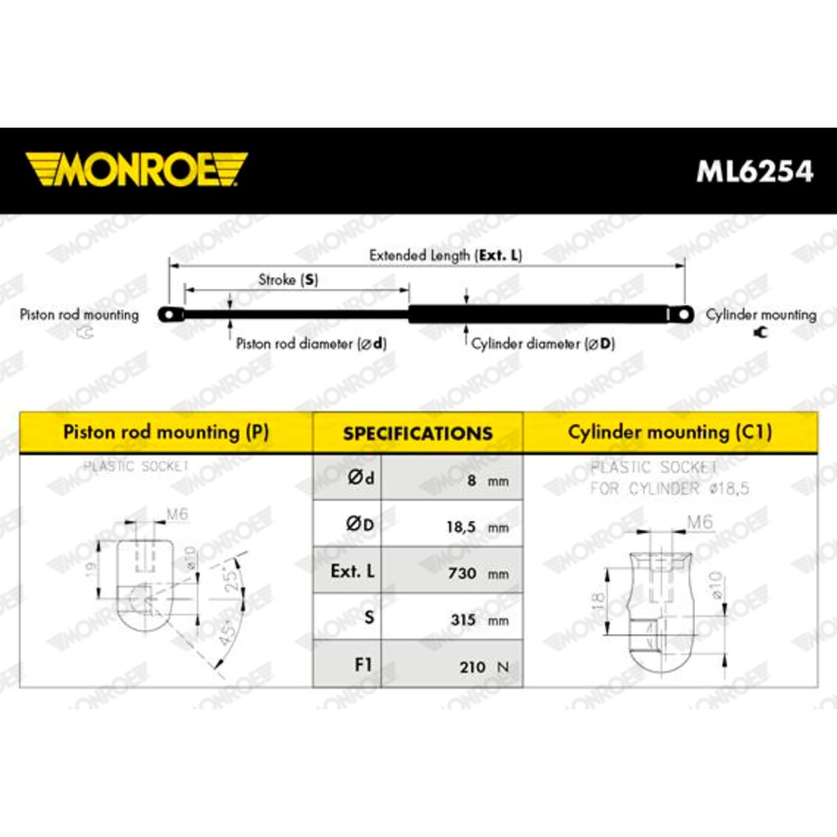 Kaasujousi, konepelti MONROE ML6254