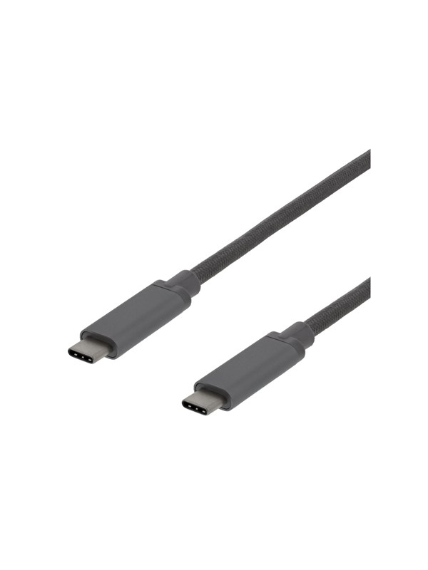 DELTACO USB-C-kaapeli, 1m, 60W USB PD, 10Gbps, harmaa