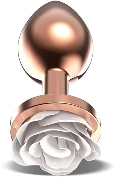 Rosegold Metal Anal Plug With White Rose Small Anaalitappi metallia