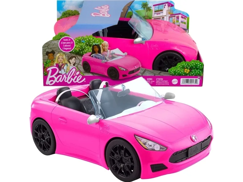 Barbie Kaksipaikkainen vaaleanpunainen -avoauto, jossa on pyörivät pyörät, 3–7-vuotiaille, Nuken auto, 3 vuosi/vuosia, 500 g