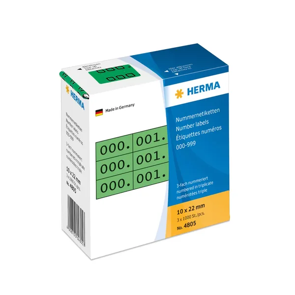 HERMA - Musta, vihreä - 10 x 22 mm 3000 tarraa (1000 arkkia x 3 itseliimautuvaa numerotarraa)