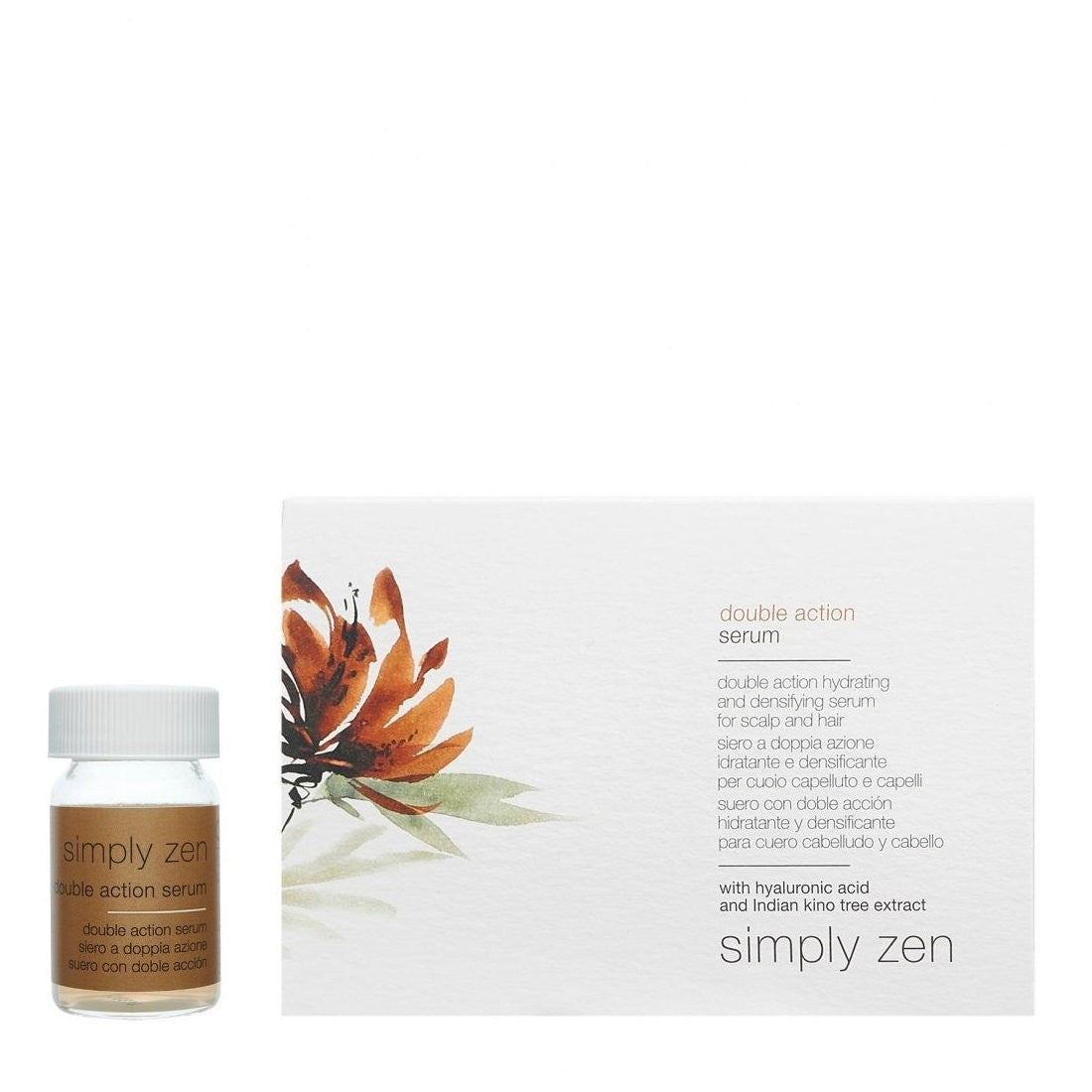 Simply zen Kaksivaikutteinen hiuspohjan hoitoseerumisetti ilman huuhtelua tuuheuden ja elinvoimaisuuden tueksi, 12 kpl x 5 ml