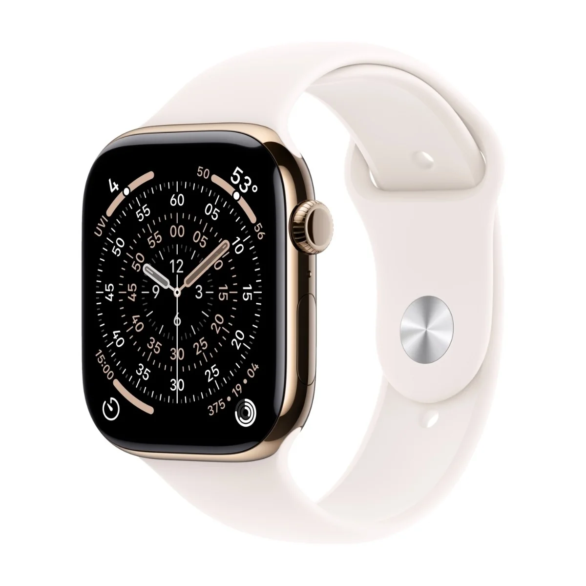 Apple Watch Series 11 GPS + Cellular 46mm Gold Titanium Case with Light Blush Sport Band - S/M