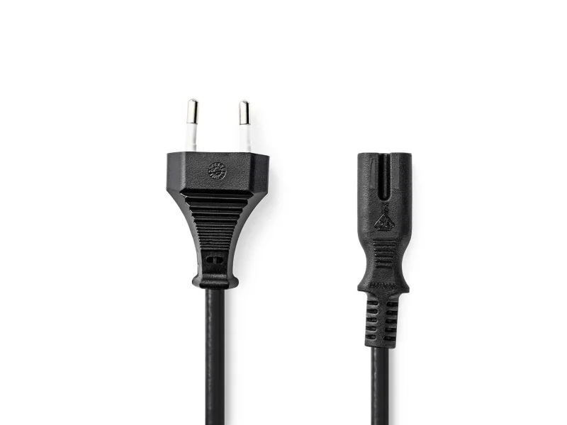 Sähköjohto | Euro Uros | IEC-320-C7 | Suora | Suora | Niklattu | 5.00 m | Litteä | PVC | Musta | Label