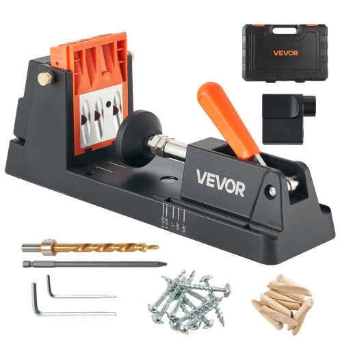 VEVOR Pocket Hole Jig Kit, 12.7 to 38.1 mm Adjustable, Lightweight Jig Pocket Hole System with Dust Collection Adapter, Detachable Guide Block, Drill Bit, Stop Collar, Easy Adjusting, for Woodworking