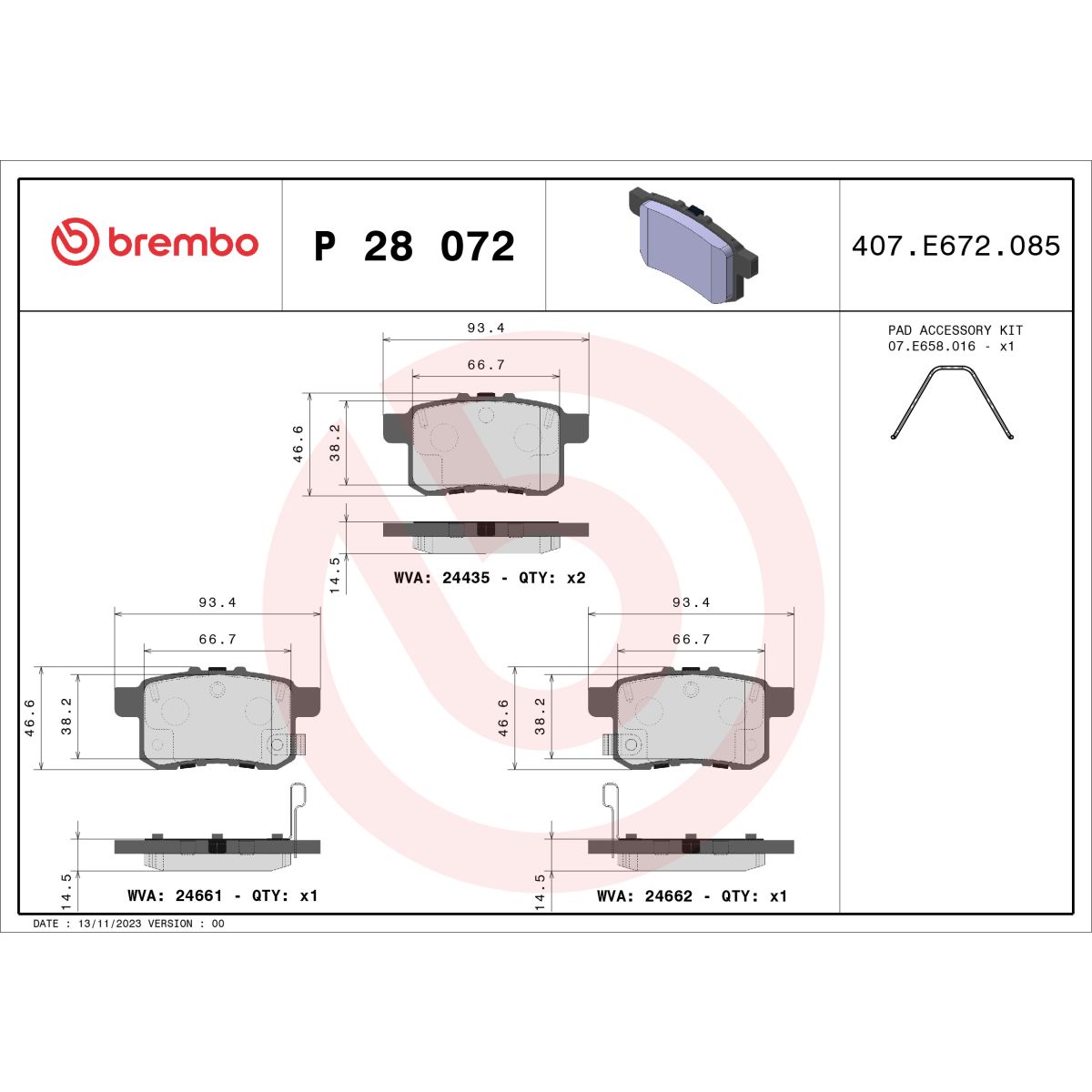 Jarrupalat, levyjarru BREMBO P 28 072