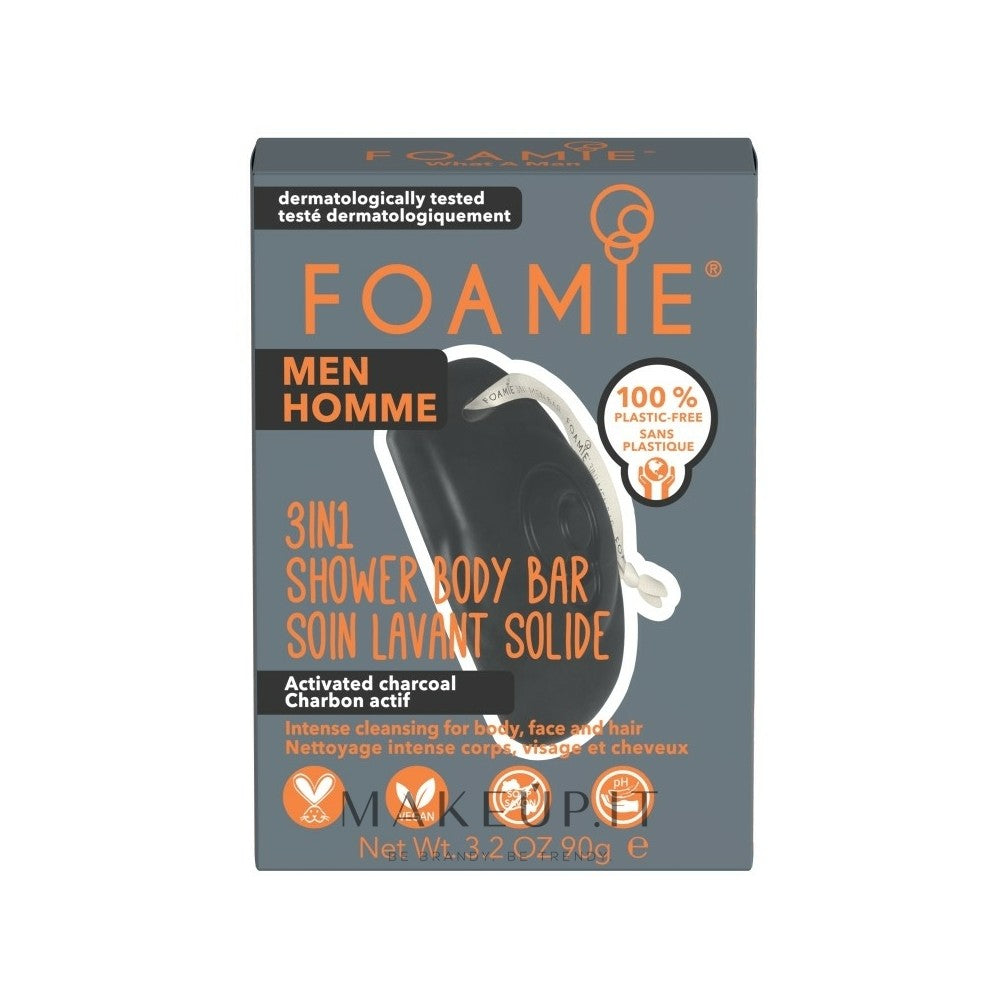 Foamie Uomo 3in1 aktiivihiilisuihku Body Bar 90 g