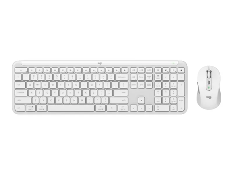 Logitech Signature Slim Combo MK950, Langaton, RF Wireless + Bluetooth, Näppäimen saksikytkin, QWERTY, Valkoinen, Sisältää hiiren