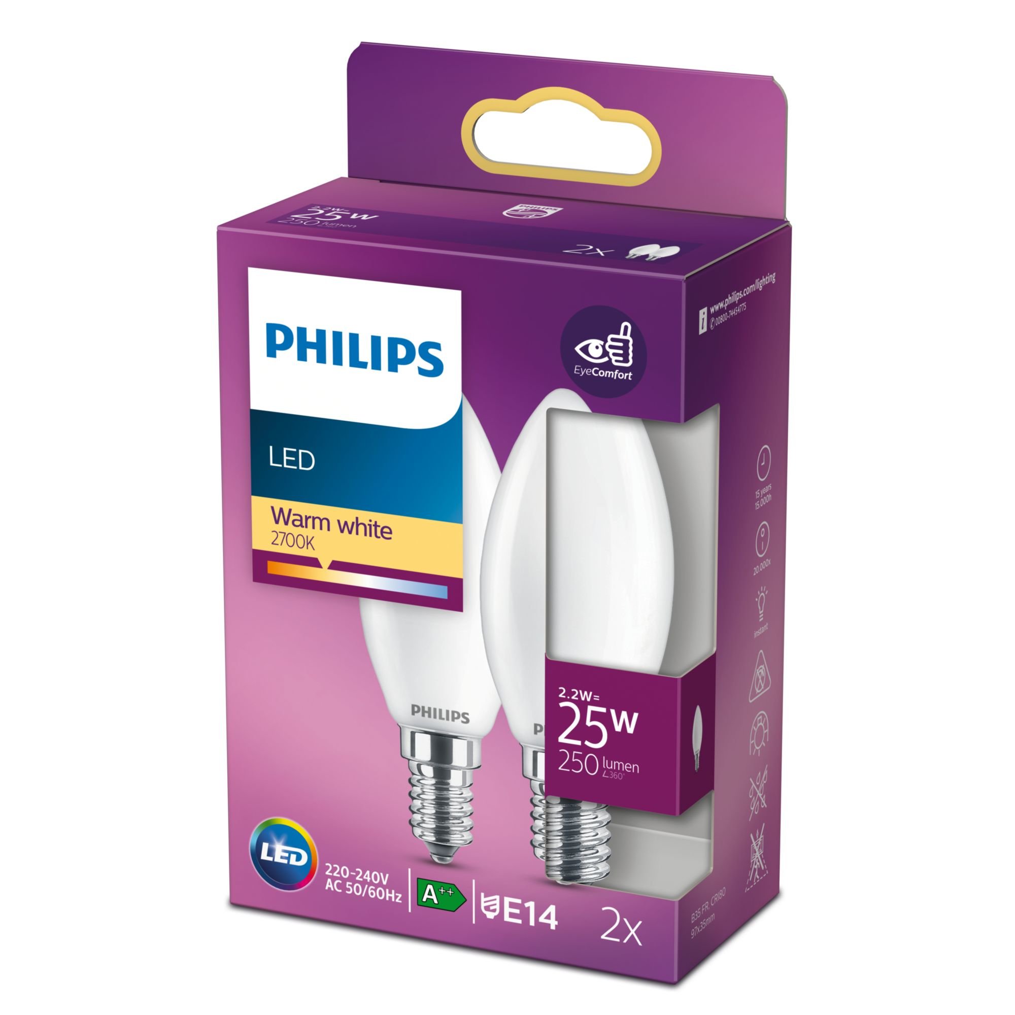 2 kpl LED E14 Crown 25W Frost 250lm