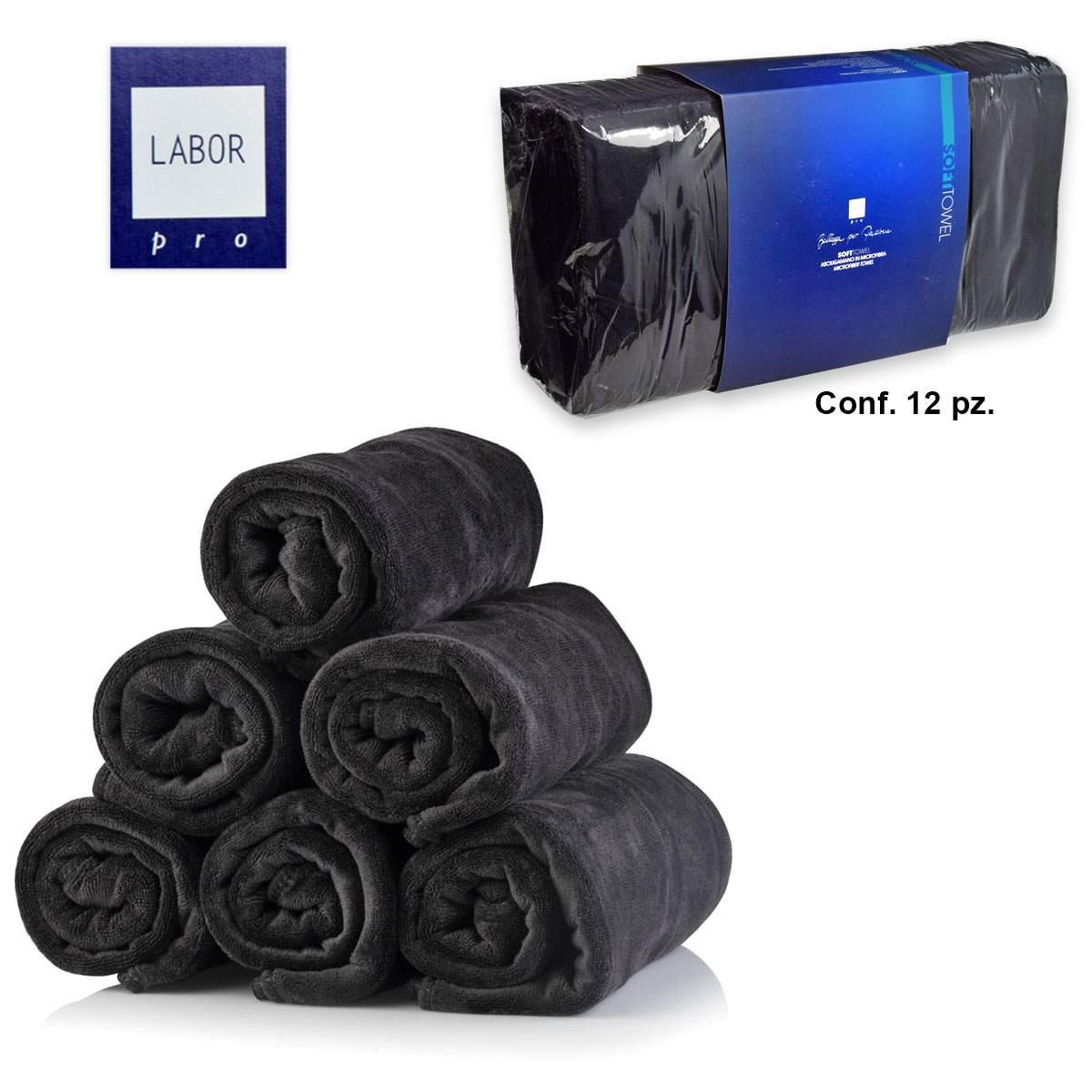Accessori Asciugamano microfibra nero 45 x 85 cm confezione 12 pezzi