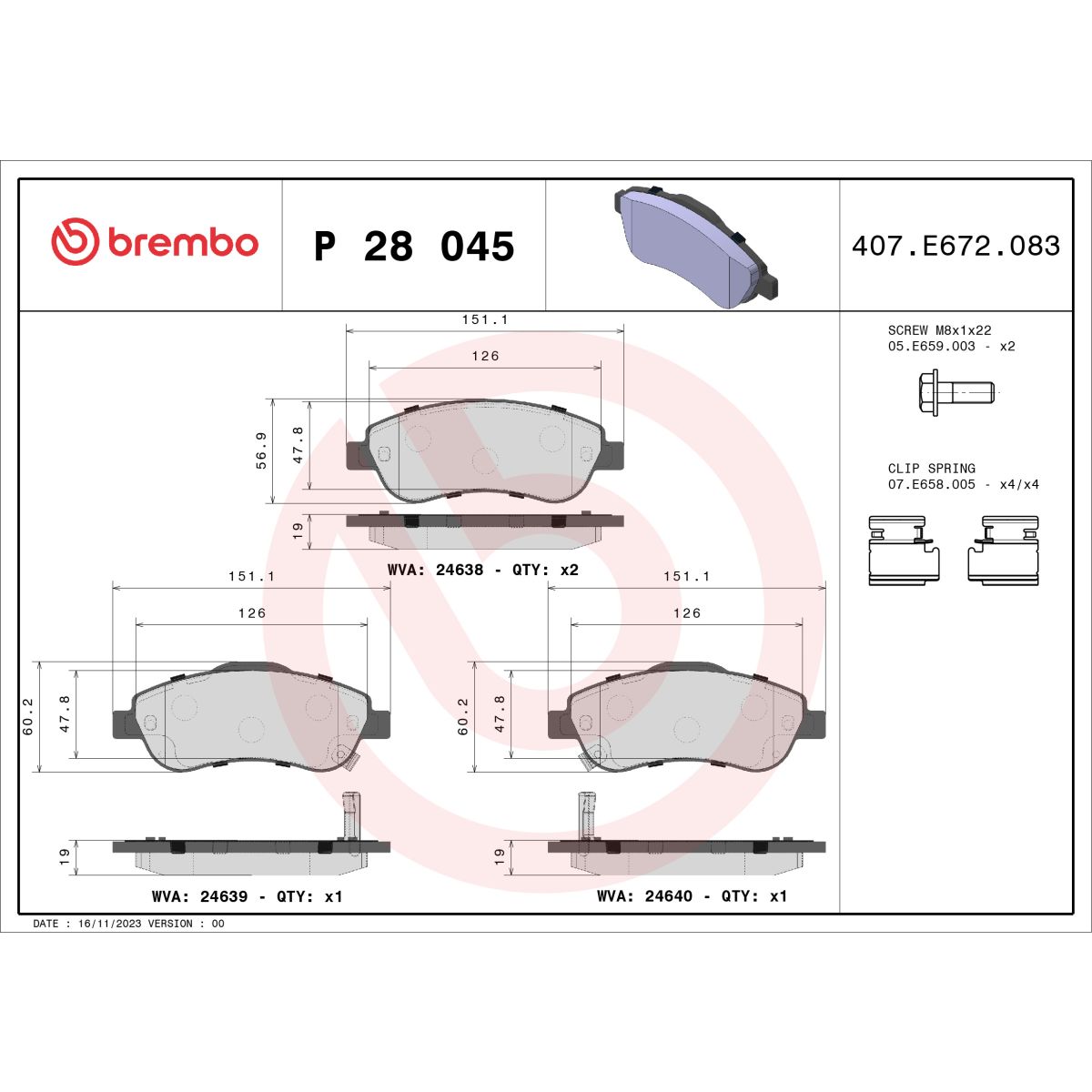 Jarrupalat, levyjarru BREMBO P 28 045