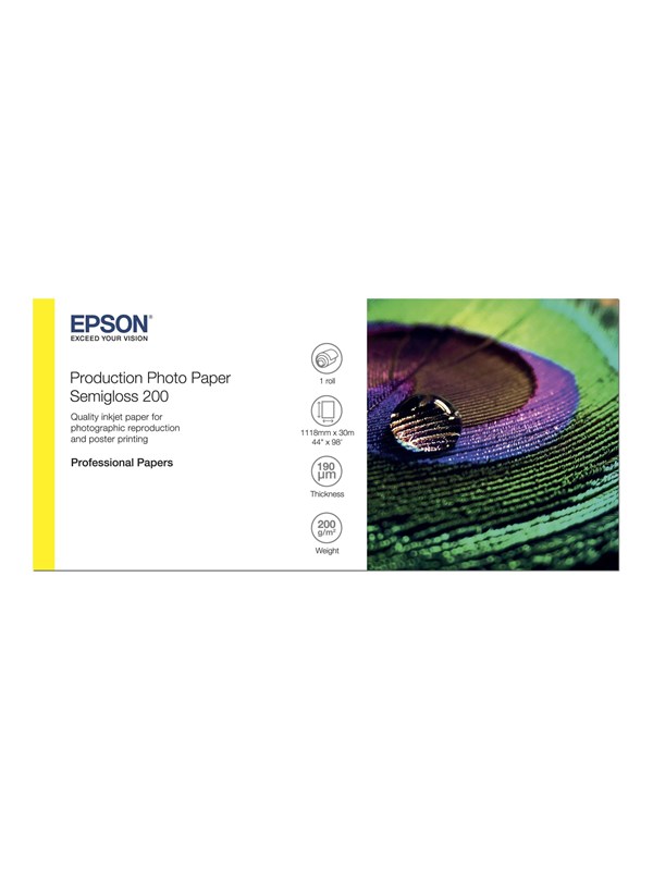 Epson Production Photo Paper Semigloss 200 44 x 30m, Puolikiiltävä, 200 g/m², Mustesuihku, Valkoinen, RC/PE, Kuva, CAD, Tuotanto