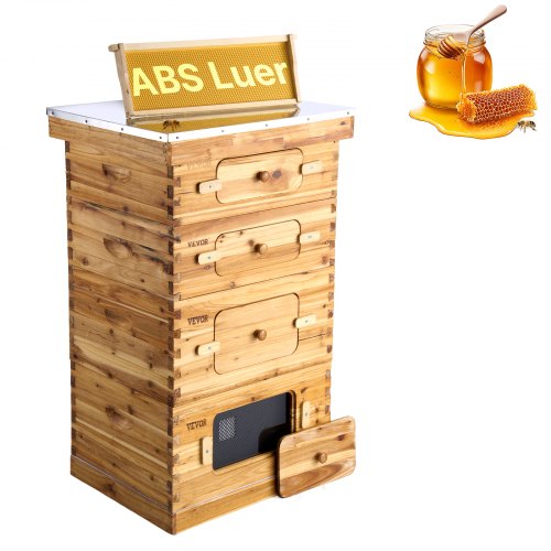 VEVOR Bee Hive 40 Frame Bee Hives Starter Kit, Beeswax Coated Fir Wood, 2 Deep + 2 Medium Bee Boxes Langstroth Beehive Kit, Transparent Acrylic Windows with Foundations for Beginners Pro Beekeepers