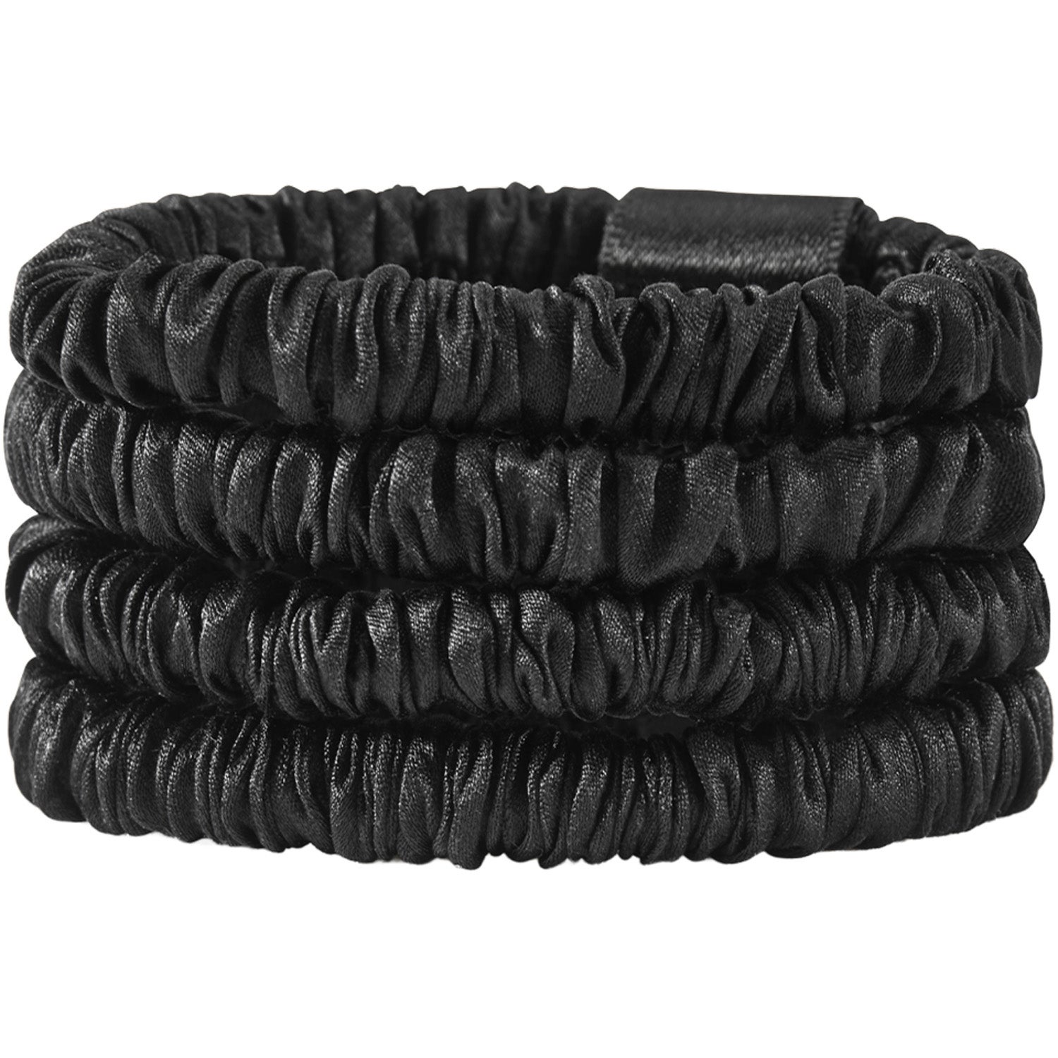 Lenoites Mulberry Silk Skinny Scrunchies Black - 4 pcs