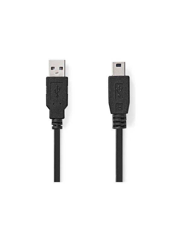 Nedis USB kaapeli | USB 2.0 | USB-A Uros | USB Mini-B 5 pin Uros | 2.5 W | 480 Mbps | Niklattu | 2.00 m | Pyöreä | PVC | Musta | Label