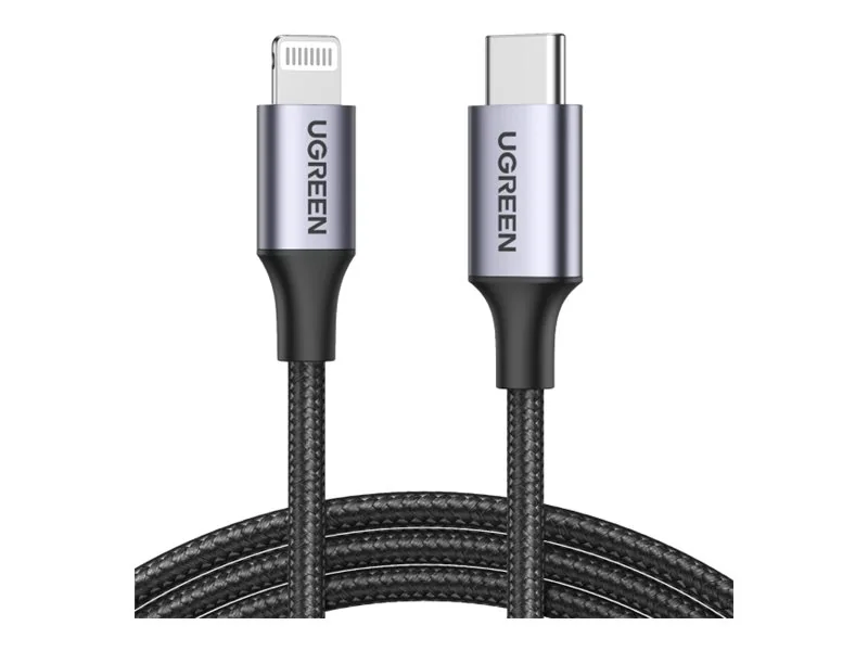 Ugreen 60759, 1 m, USB C, Lightning, Musta, Hopea, Uros, Uros