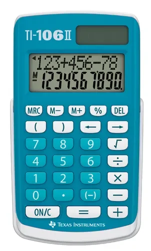 Texas Instruments TI 106-II, Tasku, Perus, 2 linjat, Akku/Aurinko, Sininen, Valkoinen
