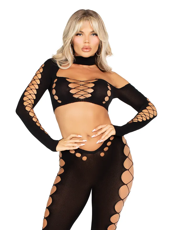 Seamless Cut-Out Crop Top & Legging Black O/S Bodyt & Playsuitit