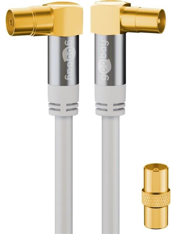 Goobay TV-antennkabel (135 dB), 4x skärmad guldpläterad, koaxial-uttag 90° > koaxial-plugg 90°