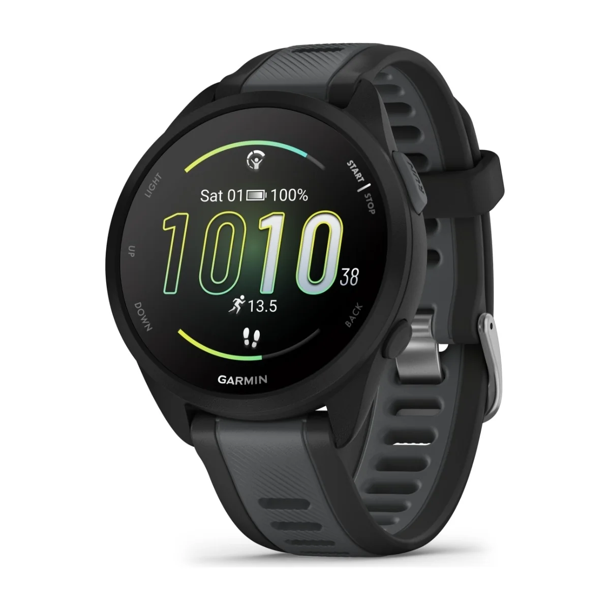 Garmin Forerunner 165 43mm AMOLED -urheilukello, musta/liuskekivenharmaa