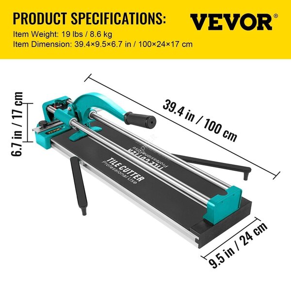 VEVOR 31 Inch/800mm Tile Cutter Double Rails & Brackets Manual Tile Cutter 3/5 in Cap with Precise Laser Manual Tile Cutter Tools for Precision Cutting