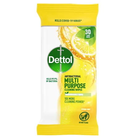 Dettol Citrus Zest Antibakteeriset Monikäyttöiset Puhdistuspyyhkeet - 30 kpl