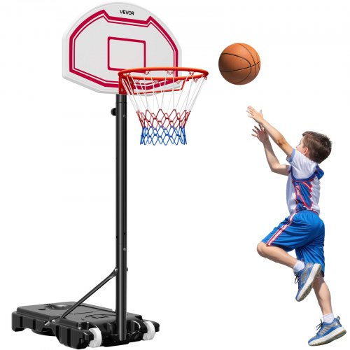 VEVOR Portable Basketball Stand, 1.6 to 2.1m Height Adjustment Basketball Hoop & Goal, Kids Adjustable Basketballs Hoop with Nylon Net & Rolling Wheels, Portable Backboard Set for Patios, Poolside