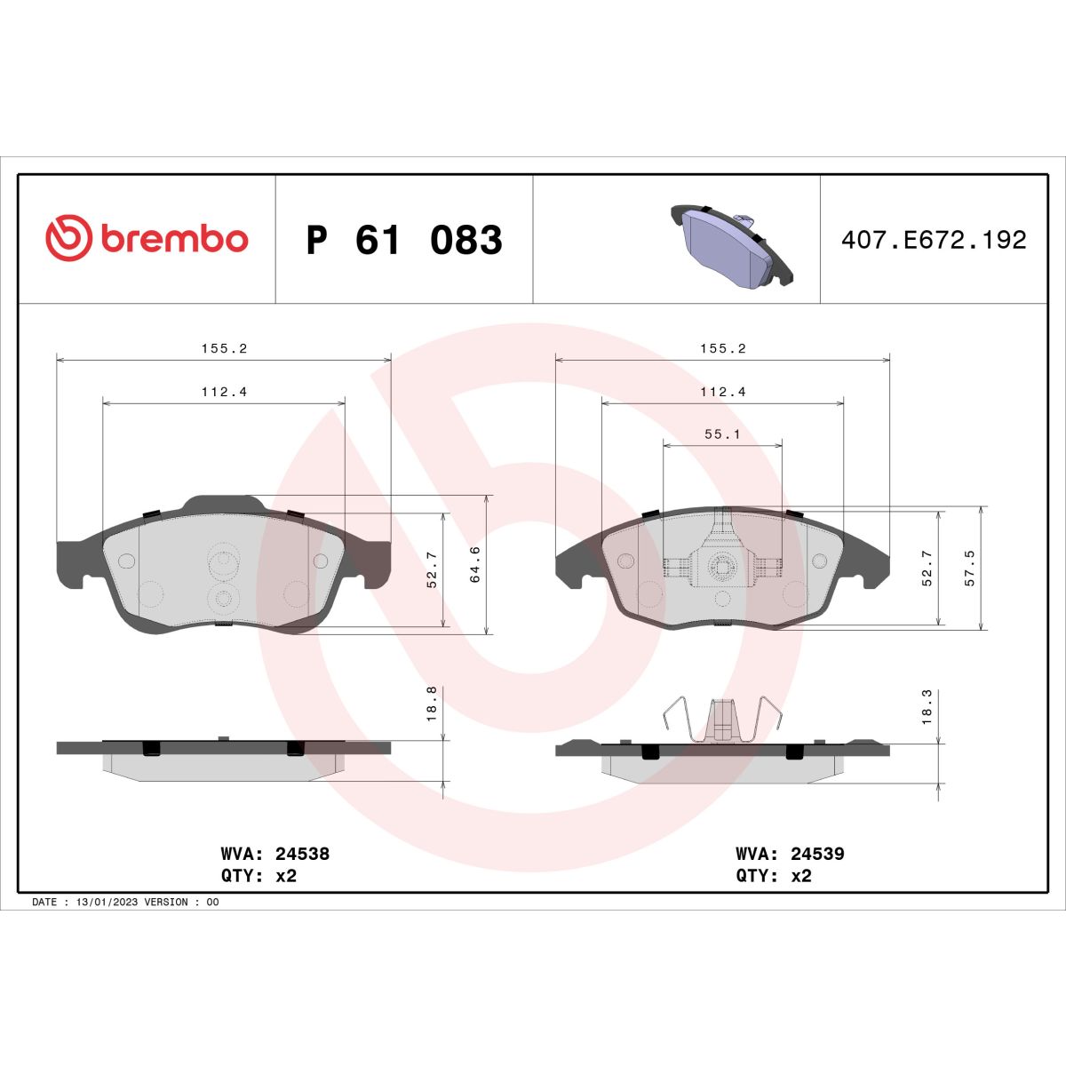Jarrupalat, levyjarru BREMBO P 61 083